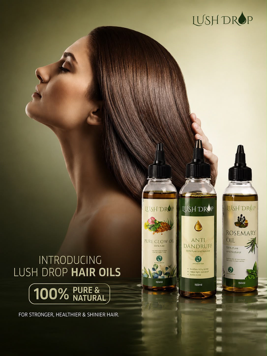 Pack Of 3 Hair Oils 1 Rosemary Oil, 1 Pure Glow Oil, 1 Anti Dandruff Oil