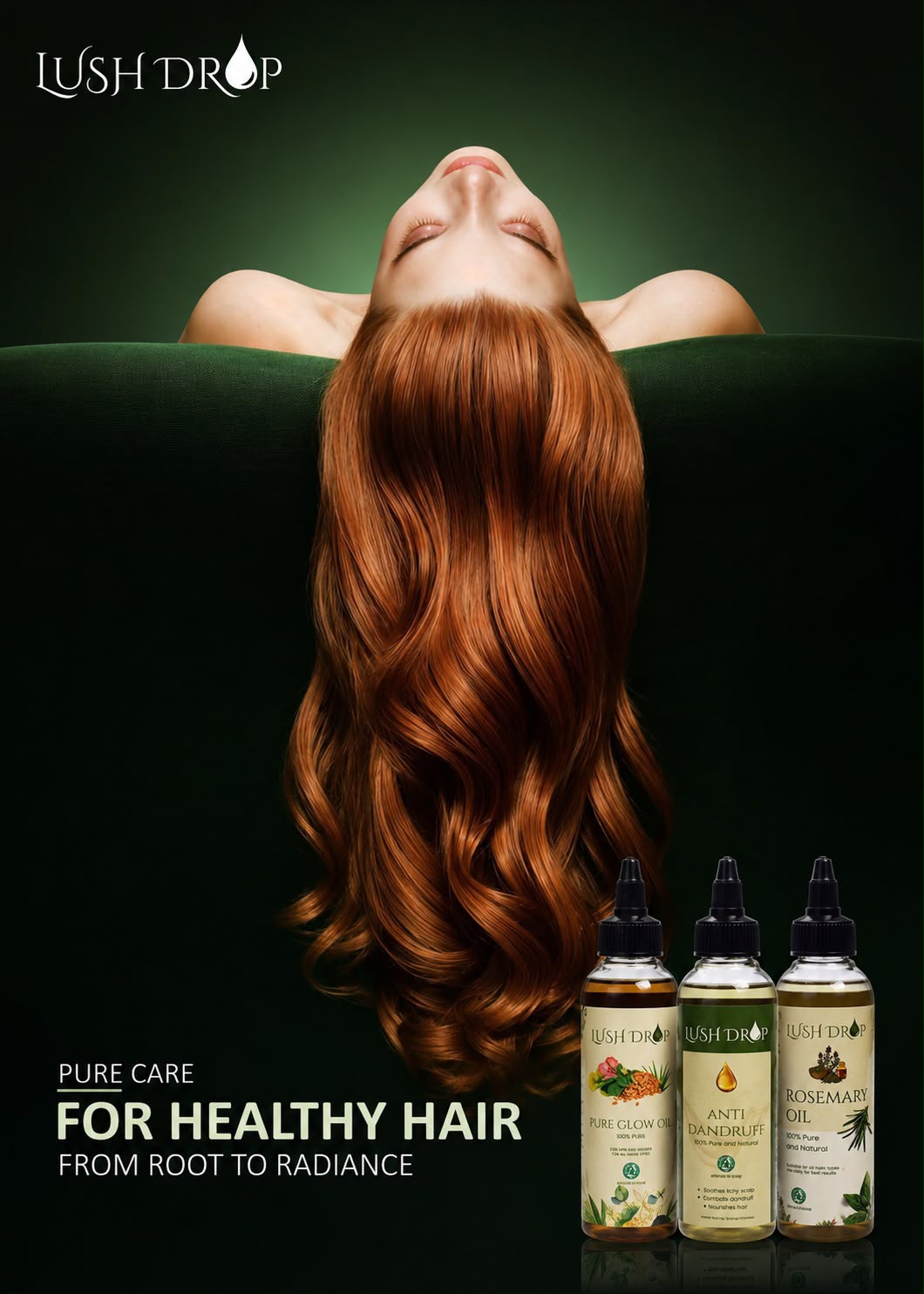 Pack Of 3 Hair Oils 1 Rosemary Oil, 1 Pure Glow Oil, 1 Anti Dandruff Oil